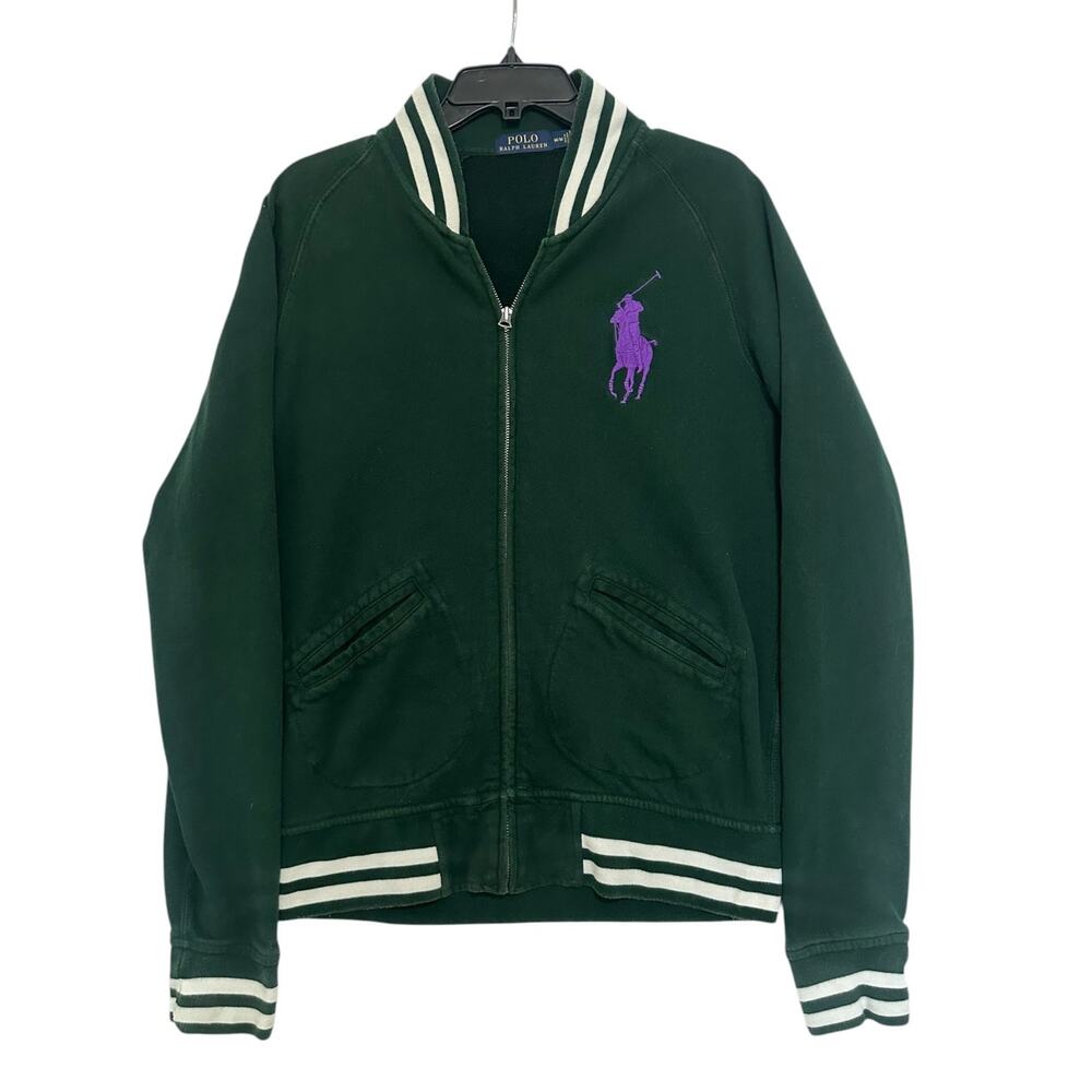 Polo Ralph Lauren Big Pony Fleece Varsity Jacket Men's M Hunter Green Zip Front